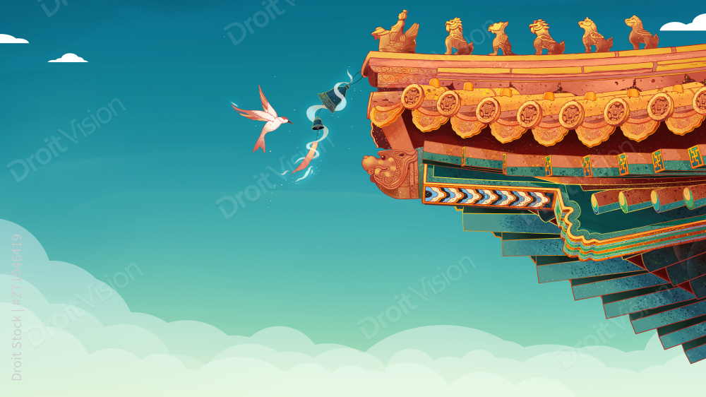 国风古建筑故宫插画图片