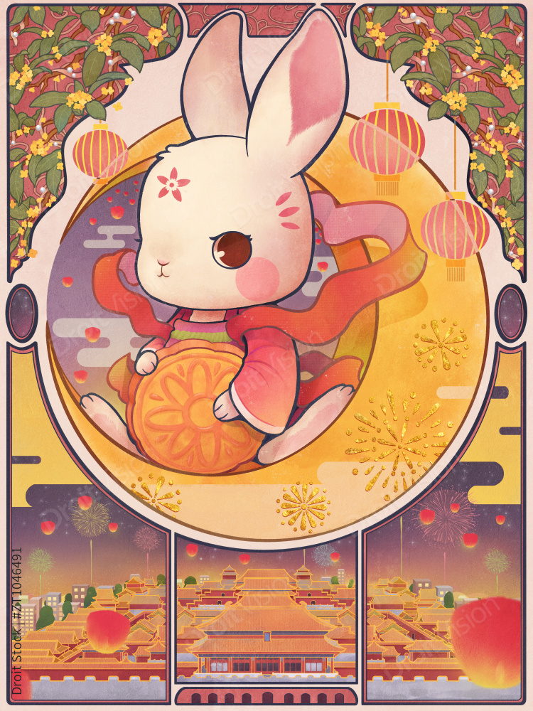 复古中秋节兔子图片