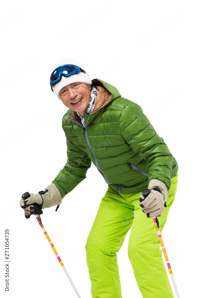 快乐的老年人冬季滑雪图片