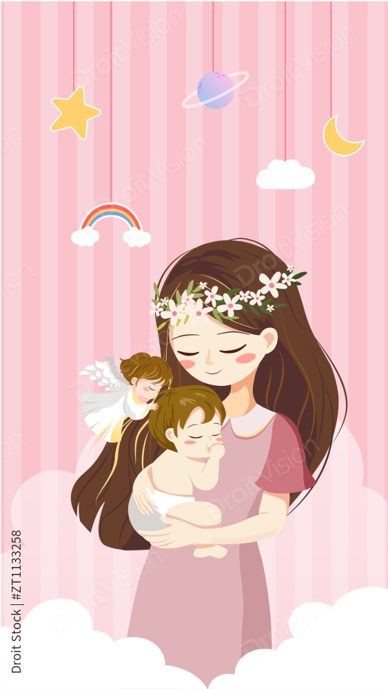 天使亲吻母亲怀抱的婴儿图片