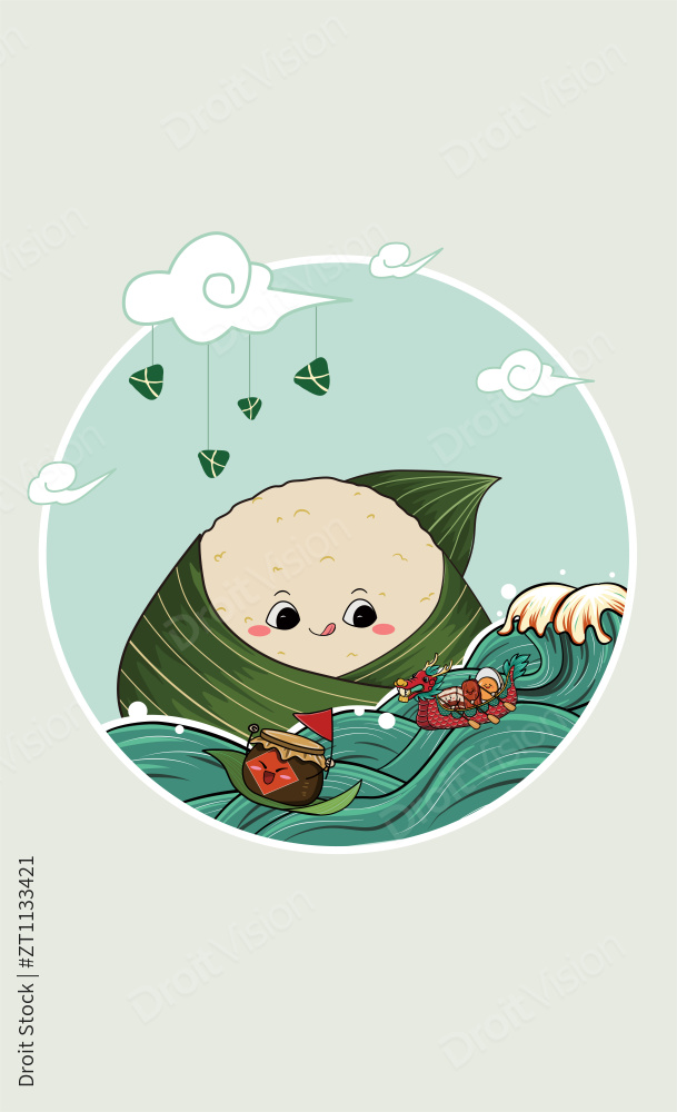 端午节龙舟粽子插画图片