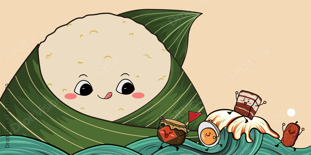 端午节龙舟粽子插画图片