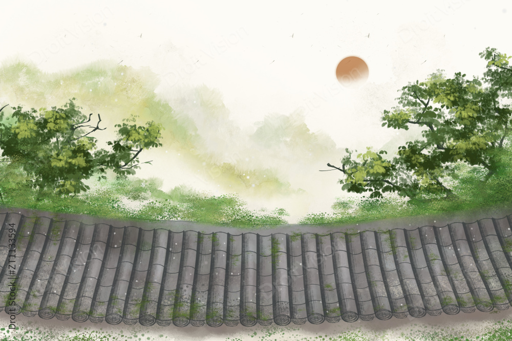 春天老房子意境节气插画图片