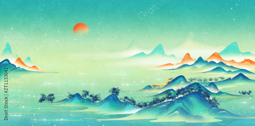 新国风山水画图片