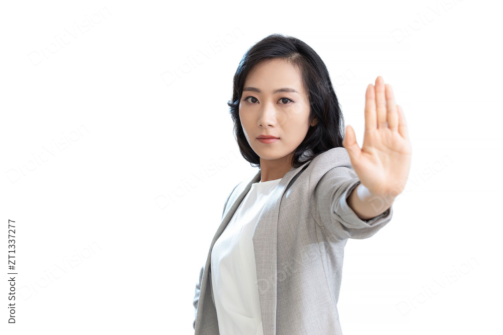 年轻商务女士做停止手势图片