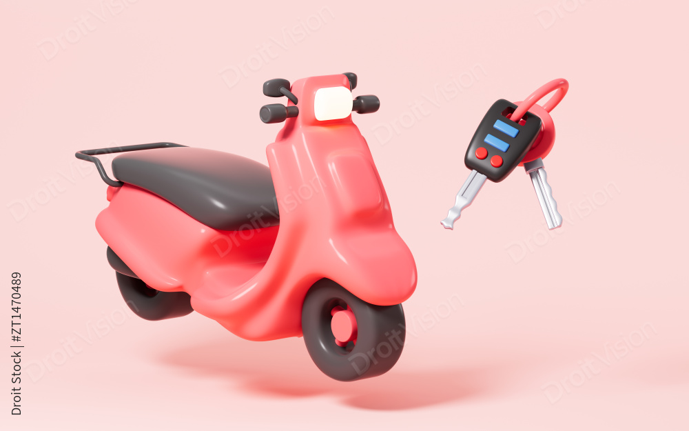 卡通电动车与钥匙3D渲染图片