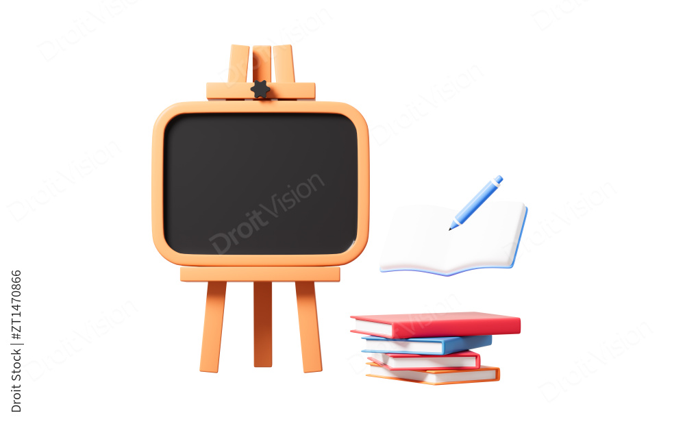 卡通黑板和书本3D渲染图片