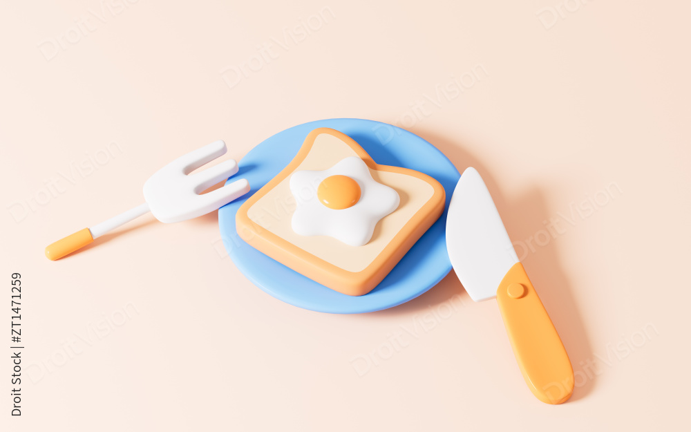 卡通早餐鸡蛋3D渲染图片