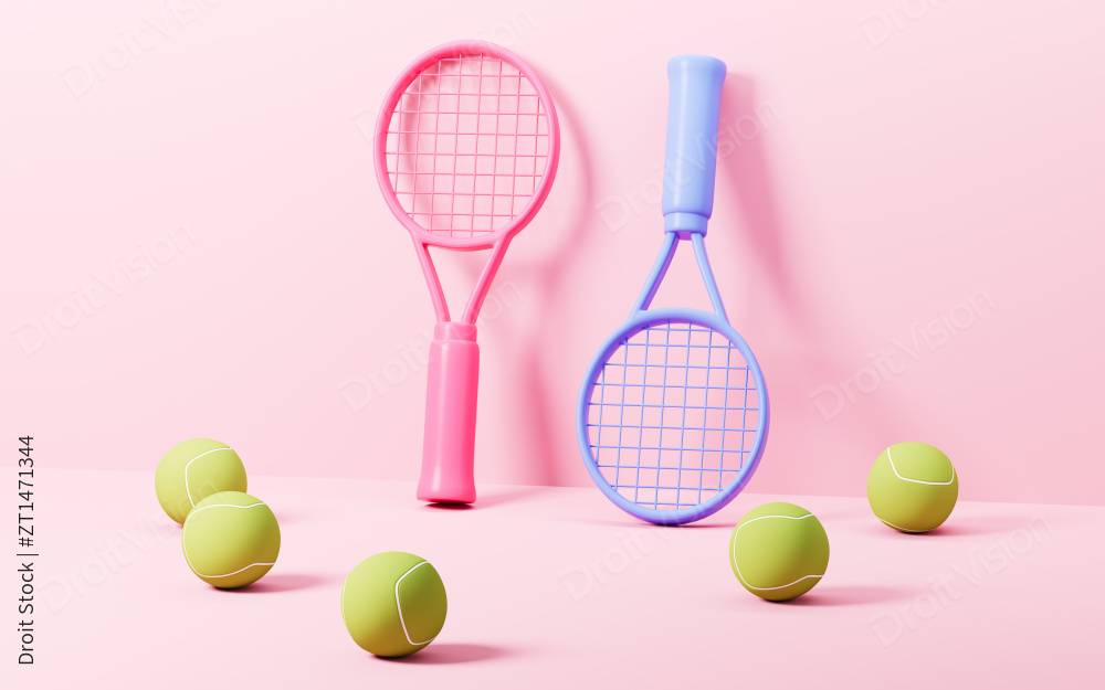 卡通网球与球拍3D渲染图片