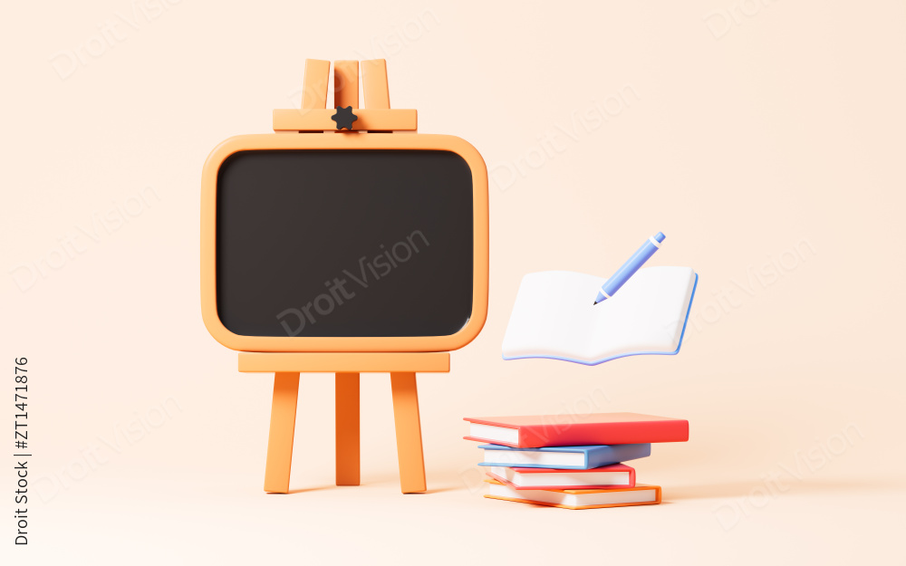 卡通黑板和书本3D渲染图片