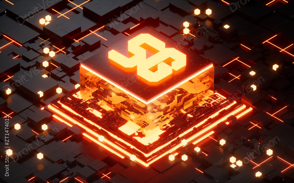 5G技术与电子芯片背景3D渲染图片