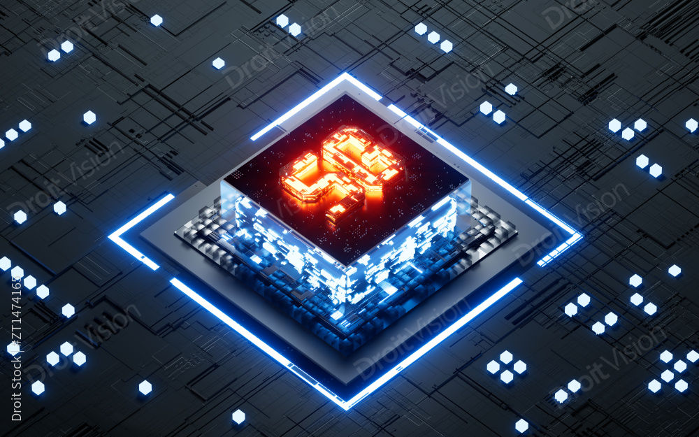 5G技术与电子芯片背景3D渲染图片