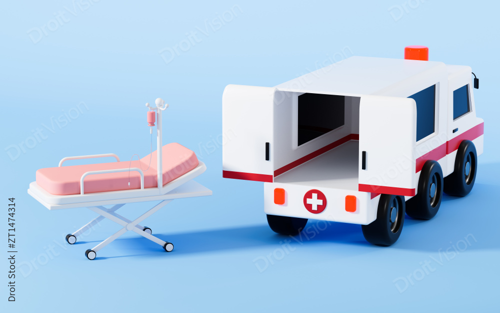 救护车与医用担架3D渲染图片