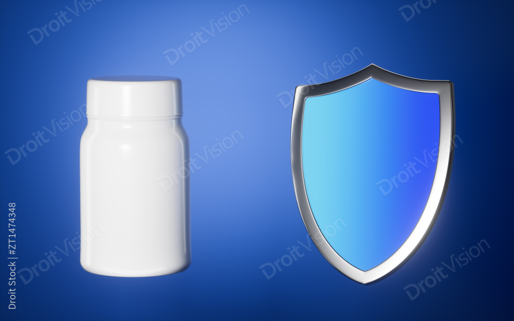 盾牌与药瓶创意插画3D渲染图片