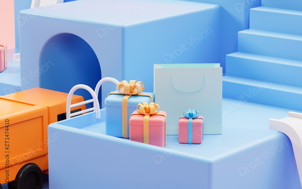 物流运输与购物礼盒3D渲染图片