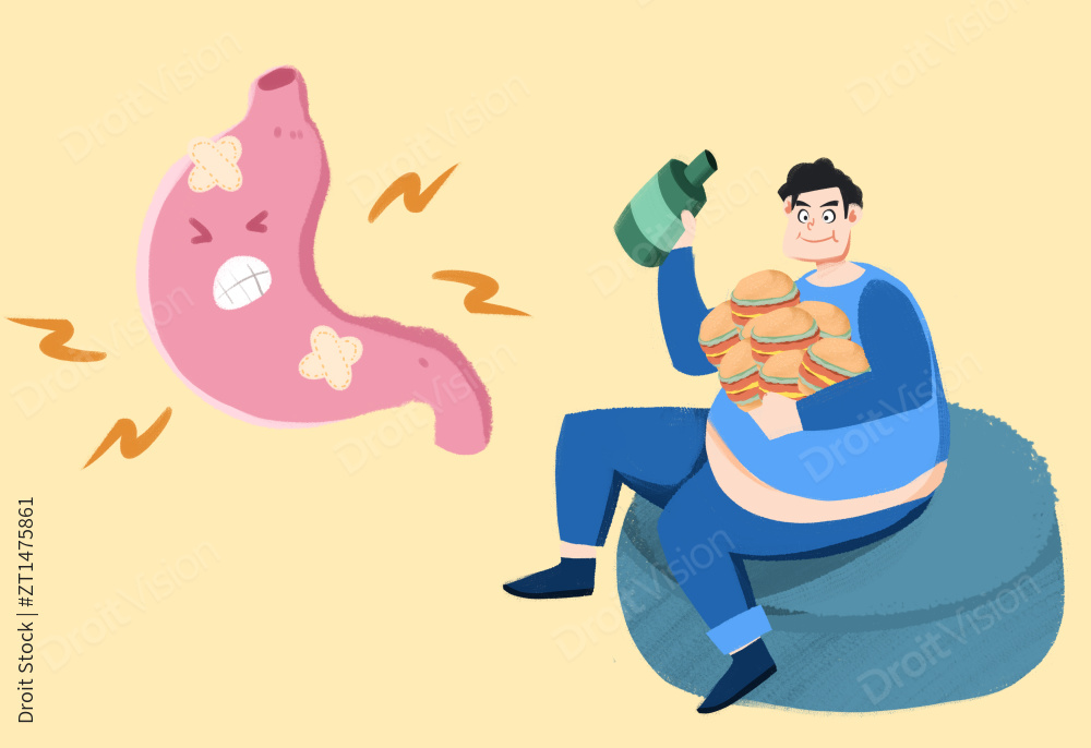 卡通手绘胃疼胃炎消化疾病治疗插画图片