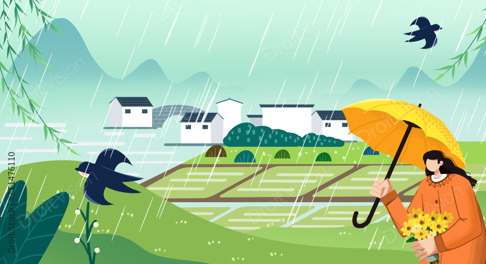 卡通手绘噪点清明节唯美插画图片