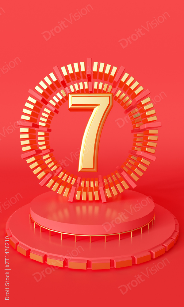 卡通喜庆红色倒计时数字7模型图片