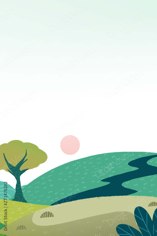 卡通手绘春天夏天绿色场景图片