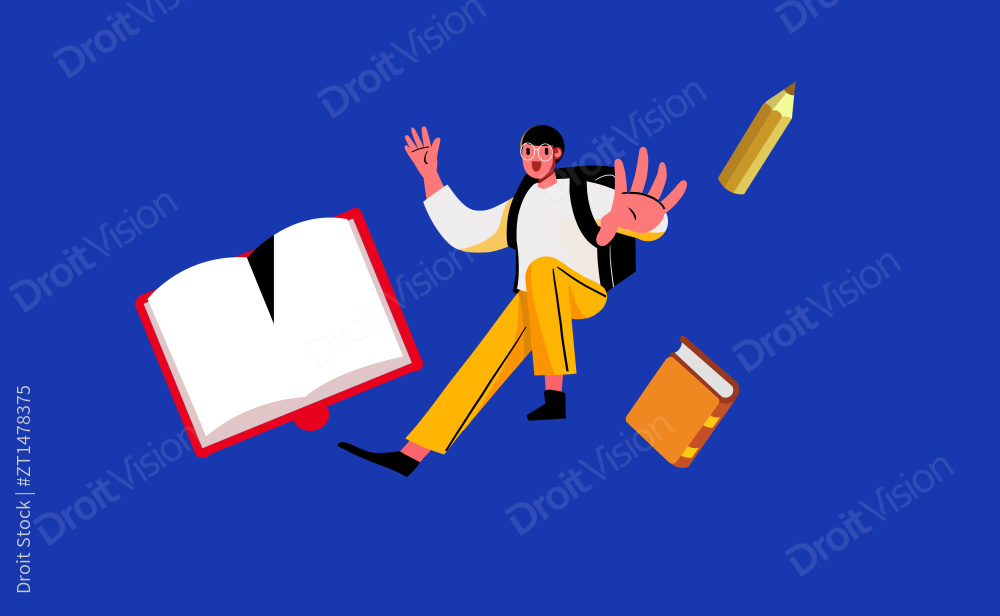 蓝色学生开学季男孩跳跃插画图片