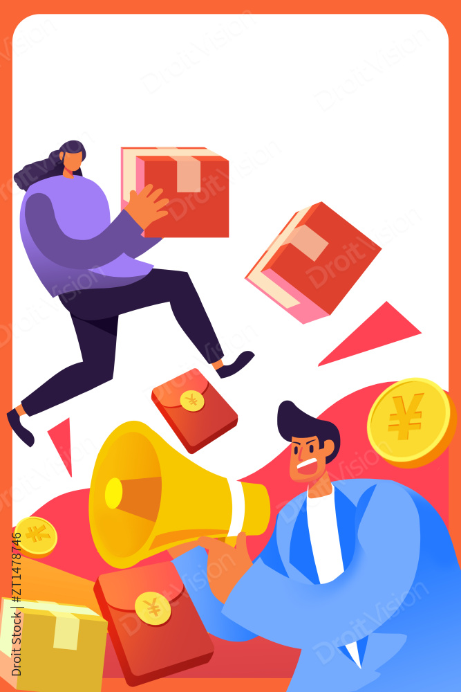 卡通手绘男人手持喇叭推销活动插画图片