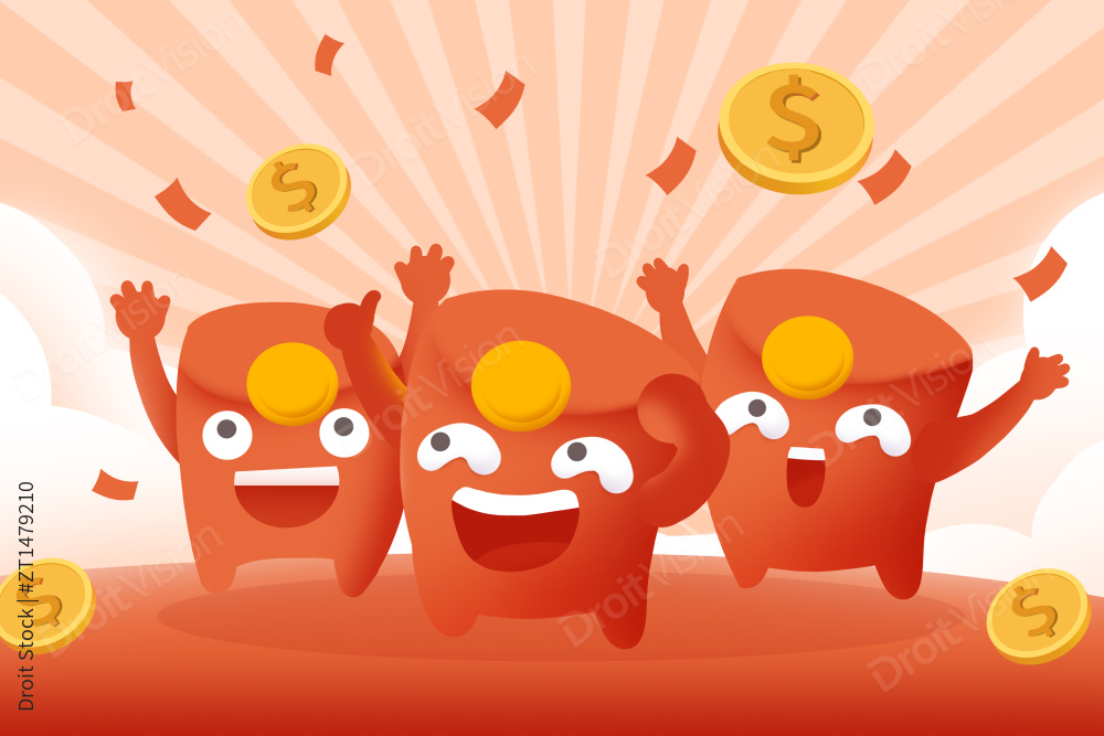 卡通手绘红包人物喜庆节日推广促销庆祝插画图片