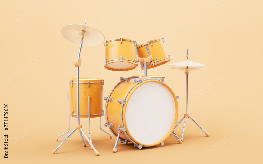 卡通风格架子鼓乐器3D渲染图片