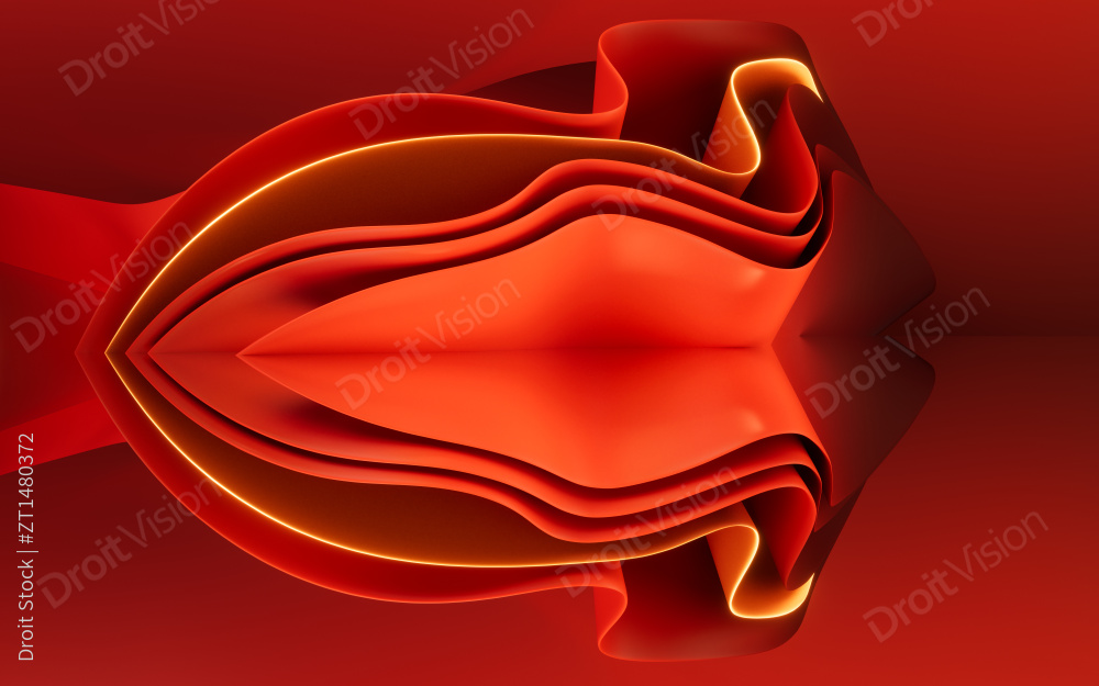 流动的红色多层曲面舞台背景3D渲染图片