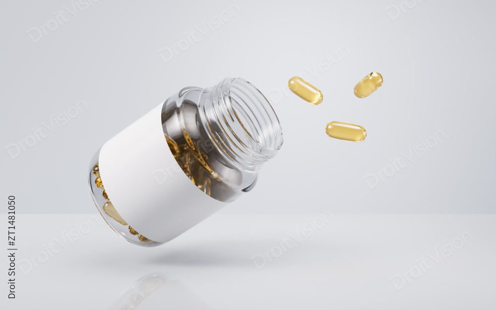 金色透明鱼油胶囊3D渲染图片