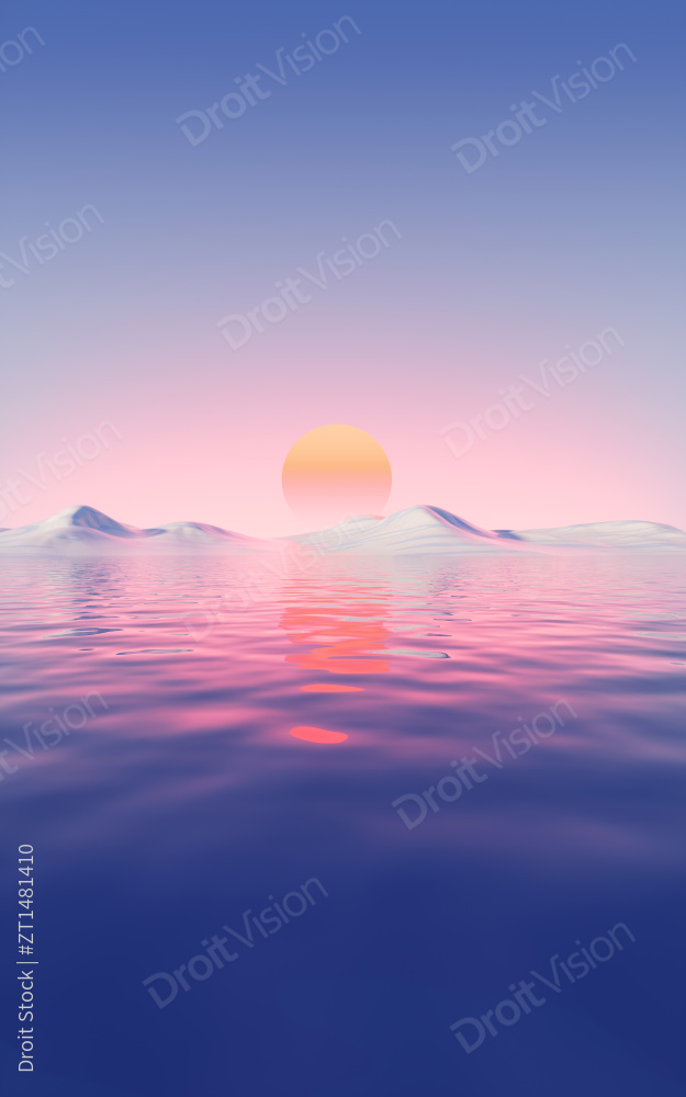 户外水面与地形3D渲染图片