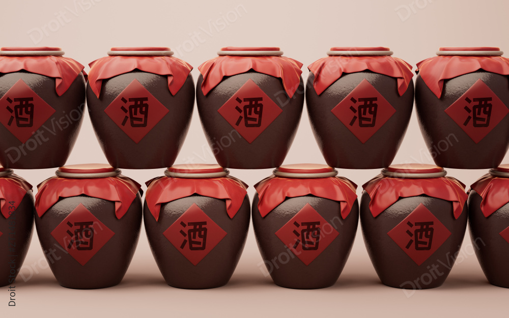 中国风古风酒坛子3D渲染图片