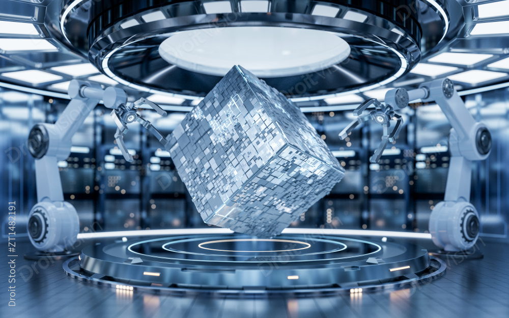 机械臂与立方体概念材料3D渲染图片