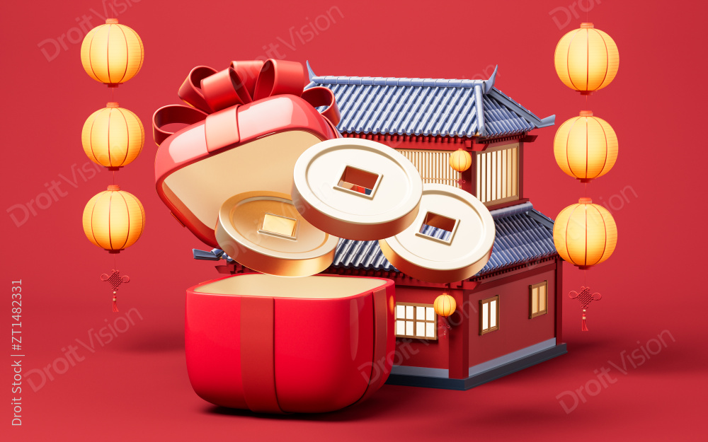 卡通风格礼物盒子3D渲染图片