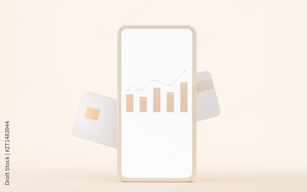 银行卡与手机3D渲染图片