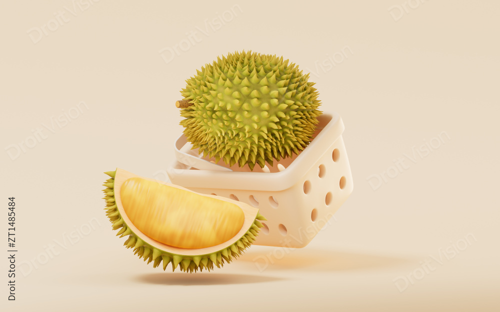 购物篮里的榴莲3D渲染图片