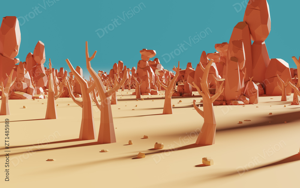 荒野与树林背景3D渲染图片