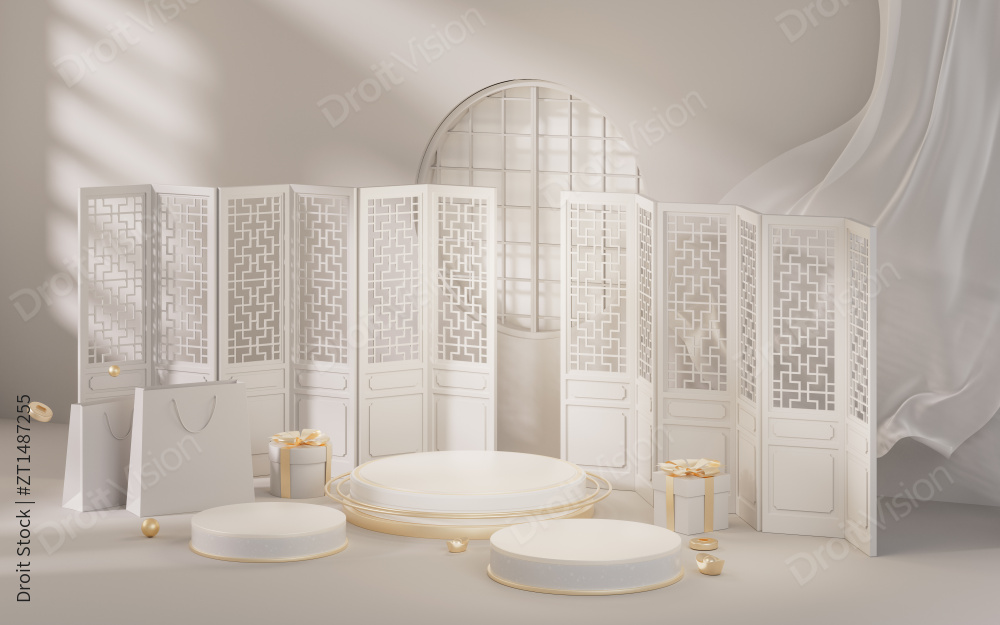 中国风创意展示台3D渲染图片