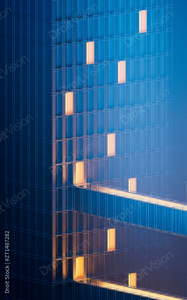 夜晚城市高楼建筑与灯光3D渲染图片