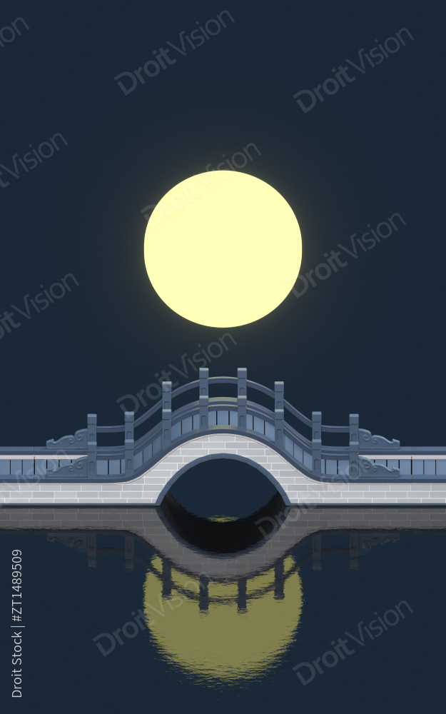 月光下的拱桥背景 3D渲染图片