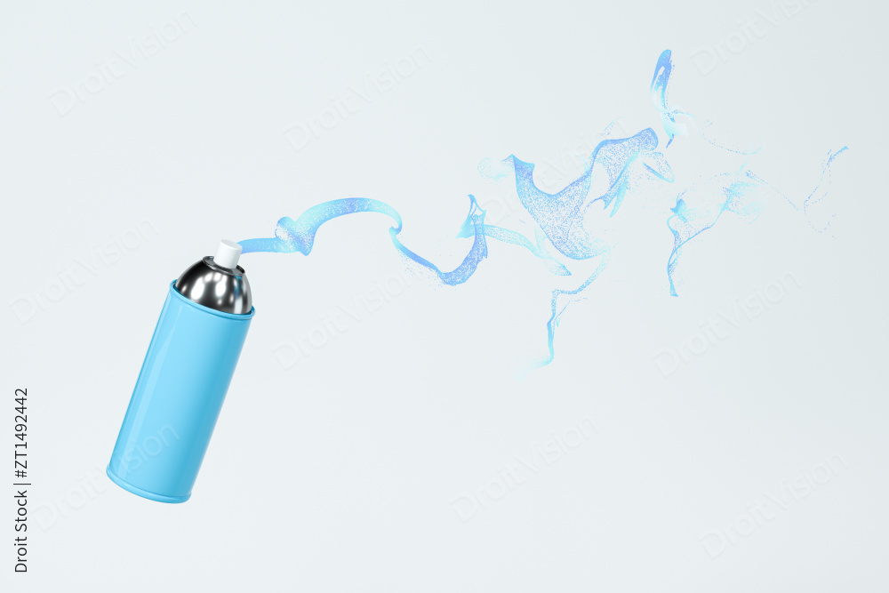蓝色喷雾瓶罐子与喷雾 3D渲染图片