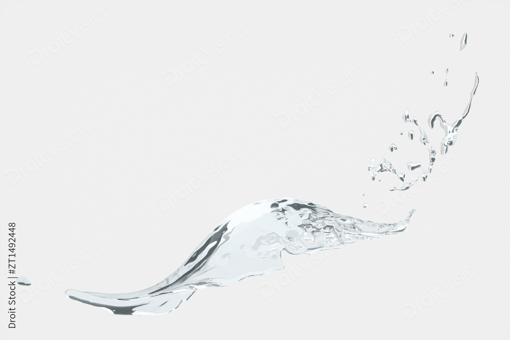 飞溅的水花与白色背景 3D渲染图片