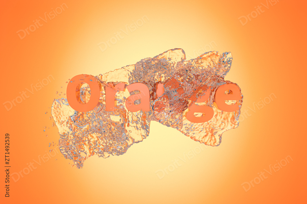 橙色英文3D字体与飞溅的液体 3D渲染图片