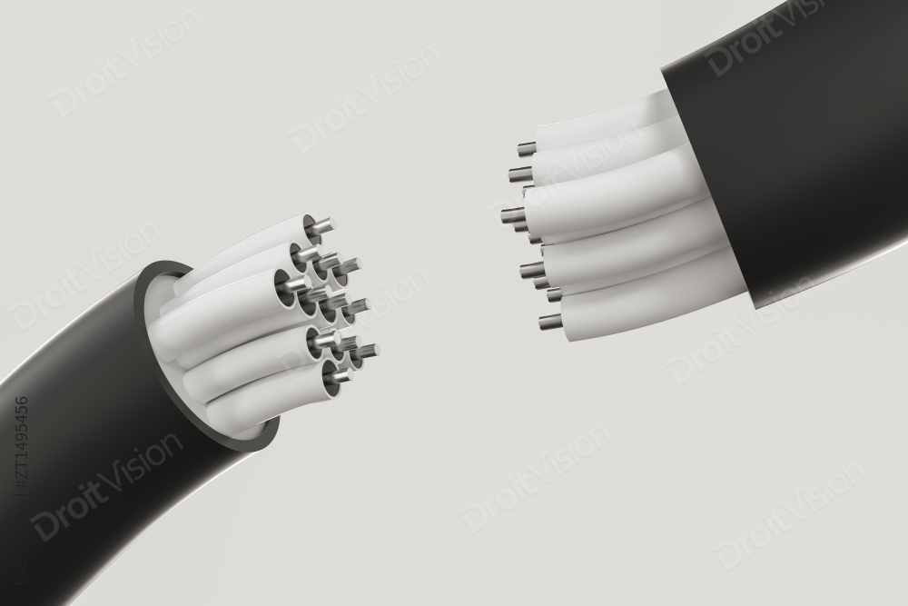 多芯线电缆互联概念图 三维渲染图片