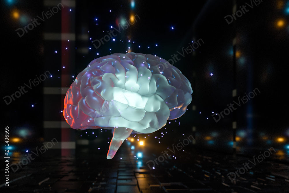 人类大脑与科幻素材背景 三维渲染图片