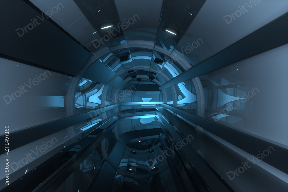黑暗室内的科技感隧道 三维渲染图片