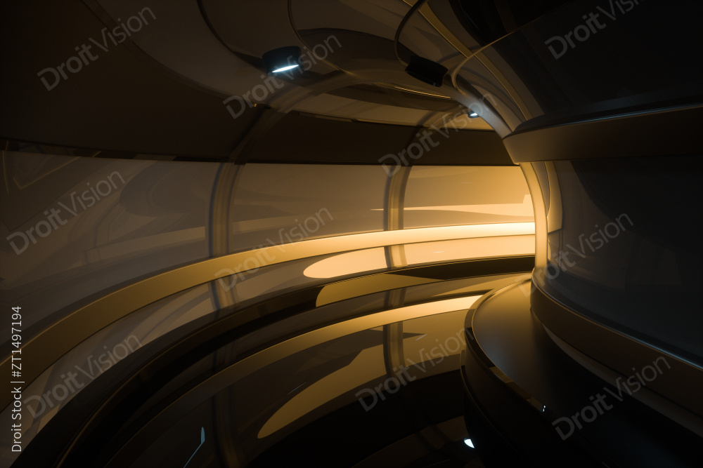 黑暗室内的科技感隧道 三维渲染图片