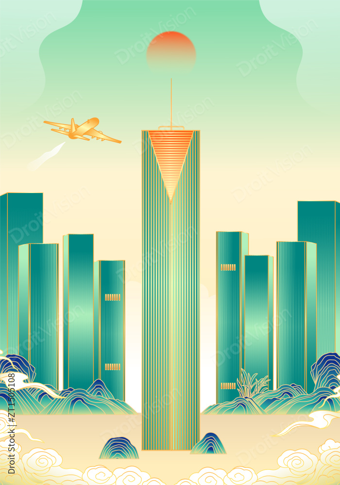 甘肃兰州城市建筑插画图片