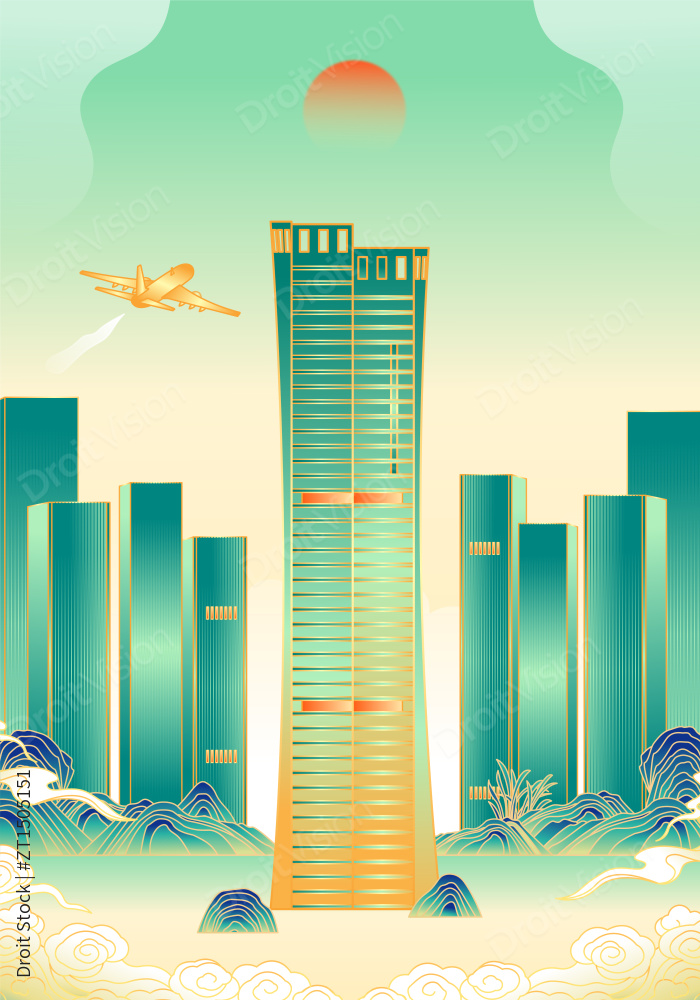 河南洛阳城市建筑插画图片