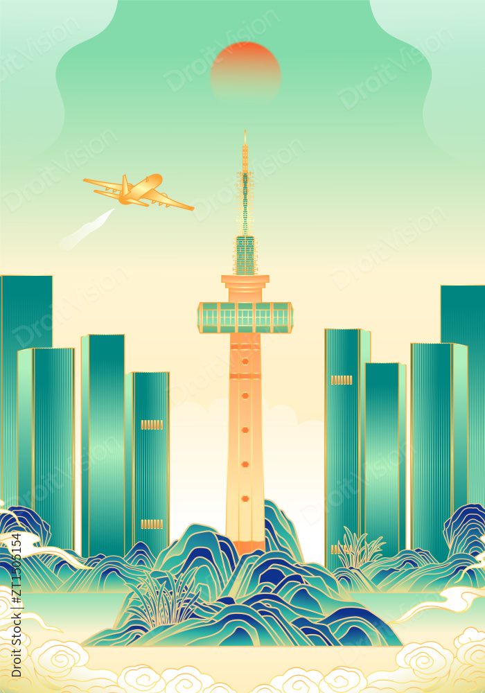 湖南长沙城市建筑插画图片