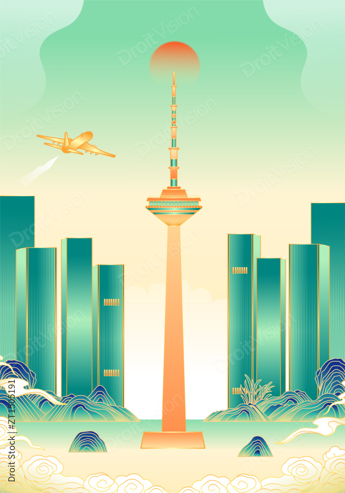 辽宁沈阳城市建筑插画图片